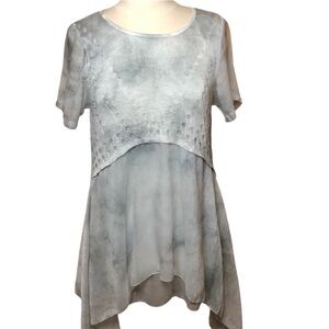 Vintage Concept Grey tiedye short sleeve shear blouse w/knit sweater SizeMedium